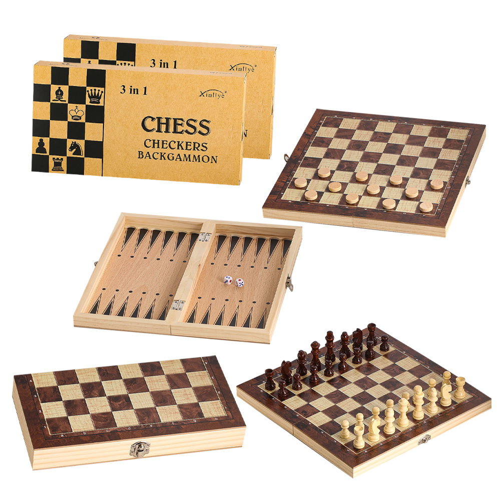 Board Game Zenith - Wooden 3-in-1 Checkers Backgammon and Chess